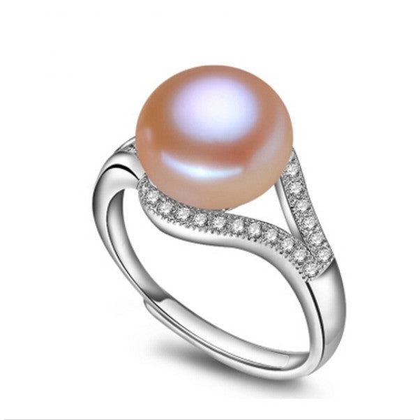 Real freshwater pearl ring for women adjustable ring with AAA zircon 9-10mm AAAA natural pearl