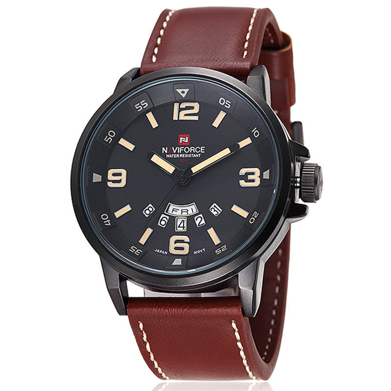 Luxury NAVIFORCE Brand Genuine Leather Analog Display Date Men's Quartz Watch Sports Watches Men Wristwatch