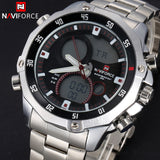 NAVIFORCE Luxury Brand Full Steel Watch Men Quartz Waterproof Watch Men Sports Watch Analog Digital LED Watch