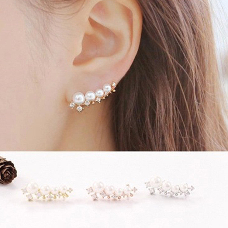 Silver needle simulated pearl ear cuff earrings for women bijoux beautiful stud earrings fashion jewelry