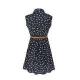 Summer fashion new women shirts dress Cat footprints pattern Show thin Shirt dress casual dresses with Belt