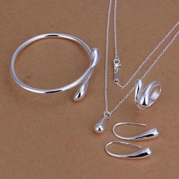 Top jewelry silver plated drop jewelry sets necklace bracelet bangle earring ring