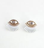 women alloy crystal eye ear jacket 3 colors paint black white stud earrings girls exquisite jewelry