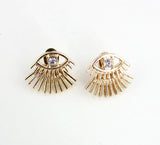 women alloy crystal eye ear jacket 3 colors paint black white stud earrings girls exquisite jewelry