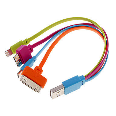 iOS 7 Compatible 8-Pin,30-Pin, Micro USB and Micro USB 3.0 to USB Flat Cable (20cm,Assorted Colors) for iPhone 6 iPhone 6 Plus