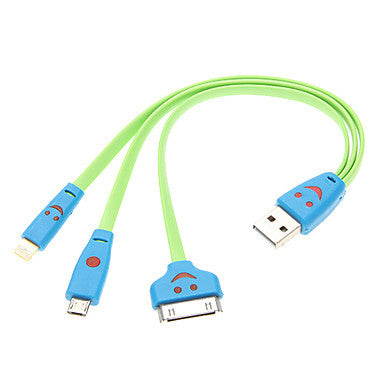 Universal Smile Face USB 3 in 1 Cable (Assorted Color)-Random color delivery