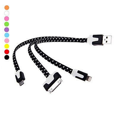 3- in-1 Lightning 8 Pin 30 Pin and Micro 5 Pin to USB Charging Cable for iPhone and Others(20cm,Assorted Colors)