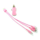 Colorful USB Car Charger with 3-in-1 Portable Travel Cable