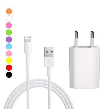 Colorful EU Plug AC Wall Charger with 100cm 8 Pin Cable for iPhone5/5S(,AC100-240V,1A,Assorted Colors)
