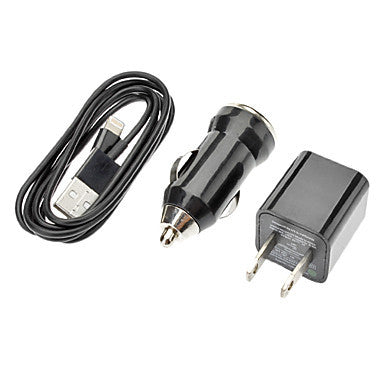 Travel Charger and Car Charger with 8pin Connector to USB Cable for iPhone 5 (5V 1A, US Plug,Assorted Colors)