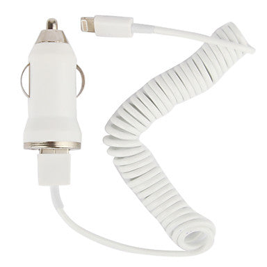 Tiny Car Charger with 100cm Apple 8 Pin Coiled Cable for iPhone 5,iPod (DC12-24V,1A)