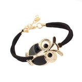 Alloy Owl Charm Sideways Leather Bracelets
