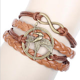 Metal Hunger Games Birds Infinity Bracelet Leather Multilayer bracelet