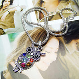 Gun Color Plated Colorful Owl Alloy Zircon Necklace