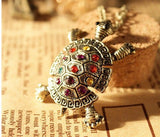Women's vintage diamond inlaid cute little turtle sweater chain necklace