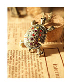 Women's vintage diamond inlaid cute little turtle sweater chain necklace