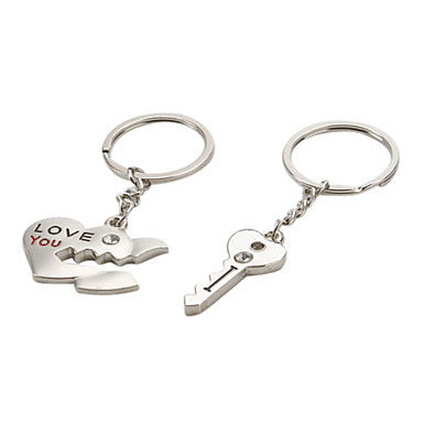 Heart and Key Shaped Metal Keychain (1 Pair)
