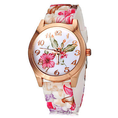 Women's Watch Fashion Colorful Flower Pattern Silicone Band