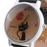 Girl's Cartoon Cat Pattern White PU Band Quartz Analog Wrist Watch