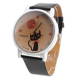 Girl's Cartoon Cat Pattern White PU Band Quartz Analog Wrist Watch