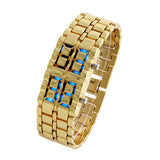 Unisex Digital Casual Watches Men and Women's Watch Blue & Red LED Digital Lava Style Gold Steel Band