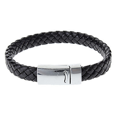 Braided PU Leather Bracelets With Stainless Steel Charm Design Bangles for Men