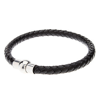 Braided Dark Brown Leather Mens Bracelet with Locking Stainless Steel Clasp