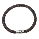 Braided Dark Brown Leather Mens Bracelet with Locking Stainless Steel Clasp