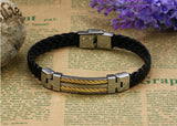 Leather Bracelets Bangles For Men's Gold Charm Style Stainless Steel Button