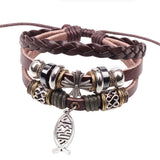 Handmade Fish Jesus Charm Genuine Leather Adjustable Bracelet Wristband Jewelry Valentine's Day Gift Men Women bracelet
