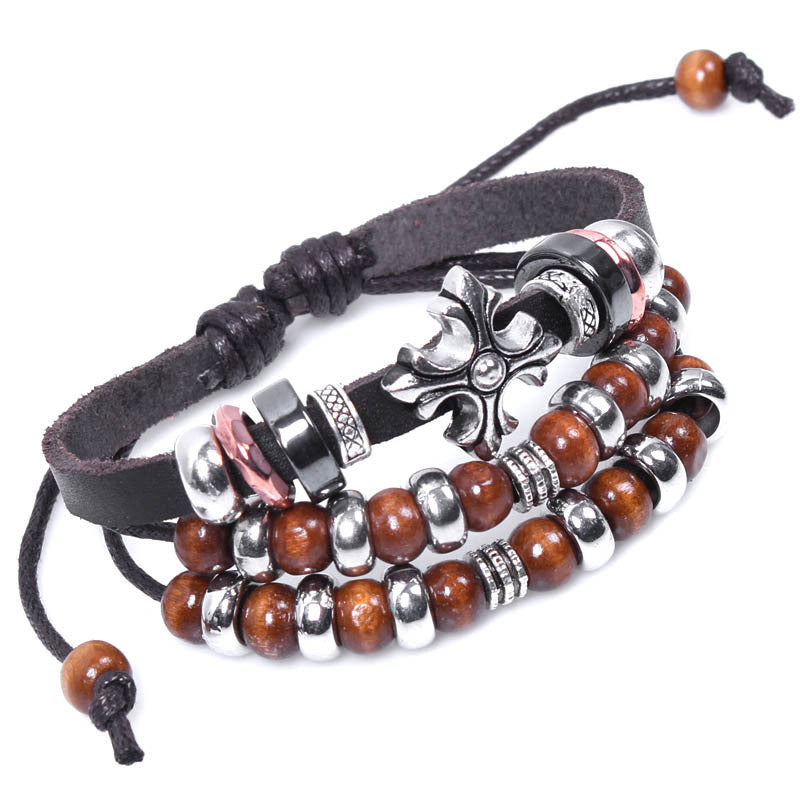 Leather Cross Tibitan Zen Charm Beads Handmade Bracelet Bangle Adjustable Wristband