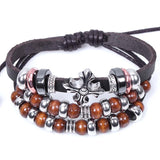 Leather Cross Tibitan Zen Charm Beads Handmade Bracelet Bangle Adjustable Wristband