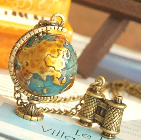 Fashion vintage Telescope World Earth necklace