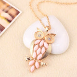 Vintage Pink Gem owl chain long necklace jewelry for women Ancient Retro Owl Sweater Chain for women