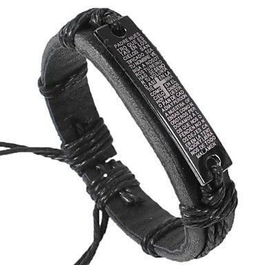 Vintage Cross 24cm Men's Black Leather Vintage Bracelet