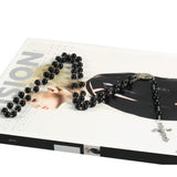 Mens Beckham Cross Pendant Black Rosary Beads Necklace