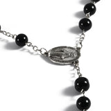 Mens Beckham Cross Pendant Black Rosary Beads Necklace