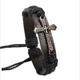 Vintage men jewelry Scripture cross metallic Black & brown Leather Braid Bracelets & Bangles