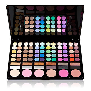 78 Colors 3in1 Professional 60+12 Smoky Eyeshadow 6 Blusher Makeup Cosmetic Palette with Mirror&2 Sponge Applicator
