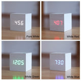 Exquisite Square Digital Alarm Clock 4 Color LED Display Thermometer Sound control Wood led clock Home decoration Novel gift