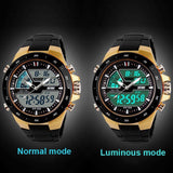 Casual Men Sports Watch 2 Time Zone Digital Quartz Watch Fashion Dress Wristwatches LED Dive Military Watches