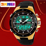 Casual Men Sports Watch 2 Time Zone Digital Quartz Watch Fashion Dress Wristwatches LED Dive Military Watches