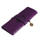 Vintage Retro Luxury Roll Leather Make Up Cosmetic Pen Pencil Case Pouch Purse Bag for School