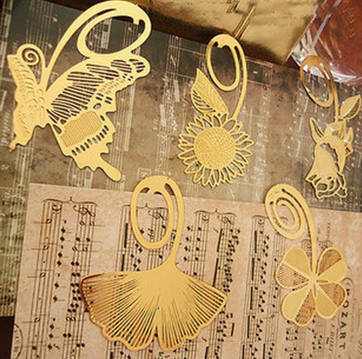Fashion plant cutout blade metal bookmark vintage gift box packing 4pcs/set