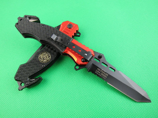 Survival Pocket Folding Knife Aluminiu Handle RED and Black Collection Knives