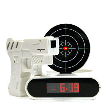 Laser Target Desk Shooting Gun Digital Alarm Clock Cool Gadget Toy Novelty With Red LED backlight