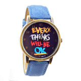 Men's army watch "EVERY THING WILL BE OK" retro leather sports wristwatch