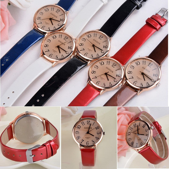 Lady Women Dress Watch Vintage Synthetic Leather Strap Analog Quartz Sport Wrist Watches