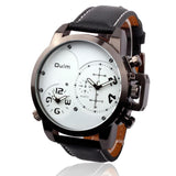 Fashion OULM Multiple Time Zone Sports Watch for Men Leather Strap Quartz Russia Military Wristwatch