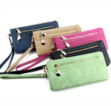 Fashion Women Wallets Dull Polish Leather Wallet Double Zipper Day Clutch Purse Wristlet Portefeuille Handbags